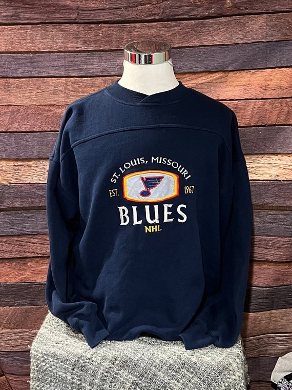 St Louis Blues Hoodie Mens Medium Gray Long Sleeve Hooded Sweatshirt Logo