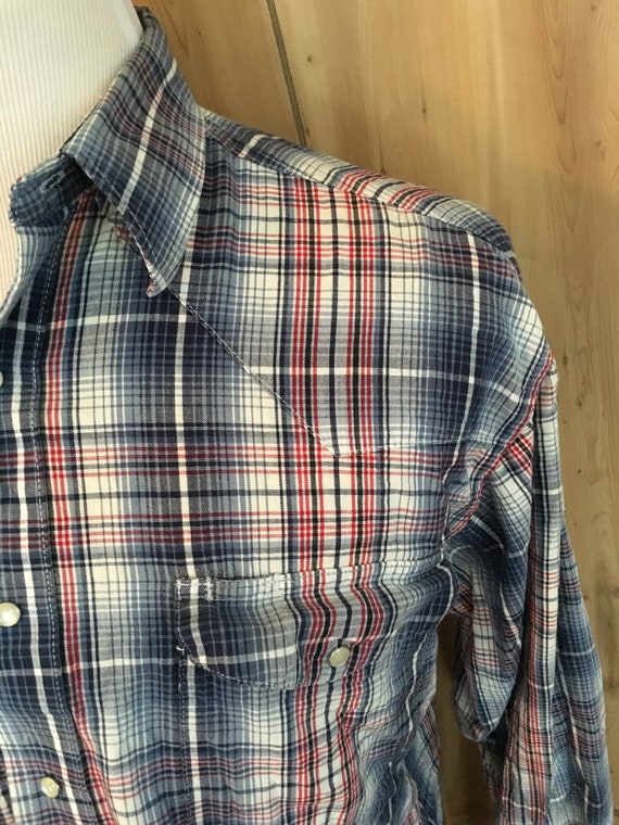 Vintage Wrangler Plaid Long Sleeve Pearl Snap Wes… - image 3