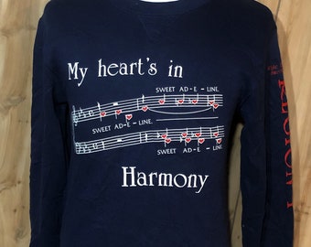Vintage 80s My Heart is in Harmony White River Sound Indianapolis 1980s Blue Crewneck Sweatshirt - vintage Music travel shirt (Small)