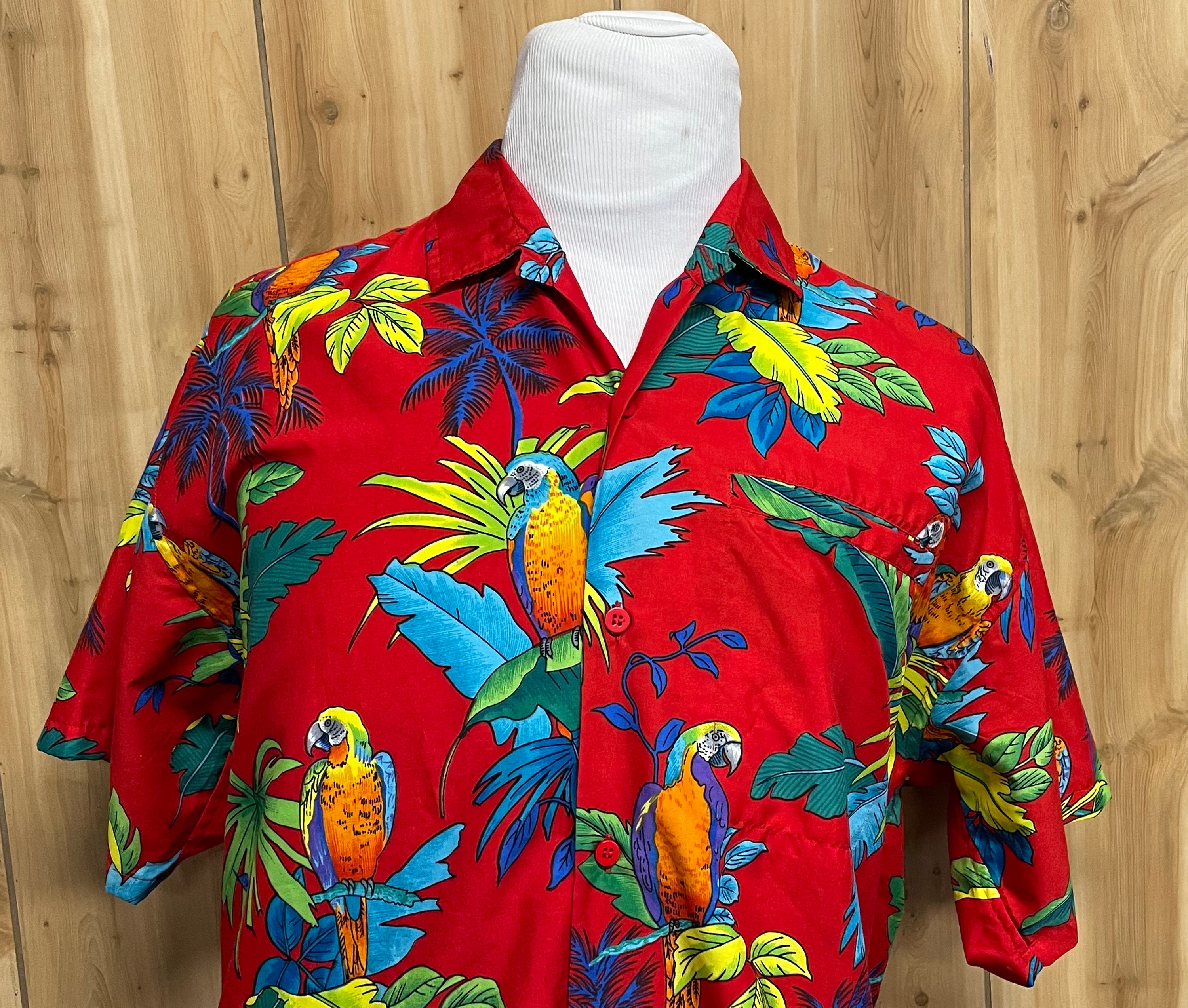 Aloha Republic Men's Scarlet Macaws Hawaiian Shirt - Yellow