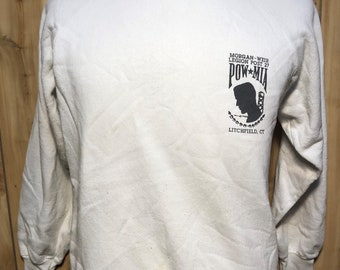 Vintage 90s POW Mia Litchfield Conneticut Operation Desert Shield 1990s White Crewneck Sweatshirt - vintage military sweatshirt (Large)