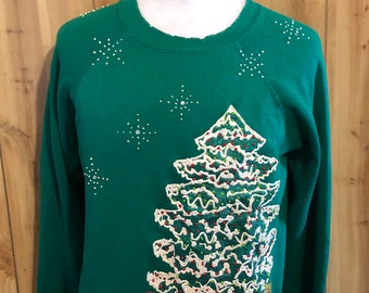 Vintage 80s Christmas Tree Xmas Ugly Sweater Party 1980s Crewneck Sweatshirt - vintage Christmas sweatshirt - Ugly Sweater Party (Small)