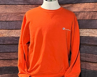 Vintage 80s Champion Orange 1980s Crewneck Pullover Jumper Logo Sweatshirt (XL)