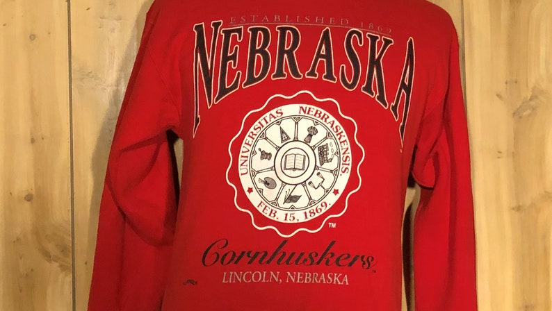 Large vintage college Vintage 90s University of Nebraska Cornhuskers Red Big 12 College Crewneck Sweatshirt vintage football jumper