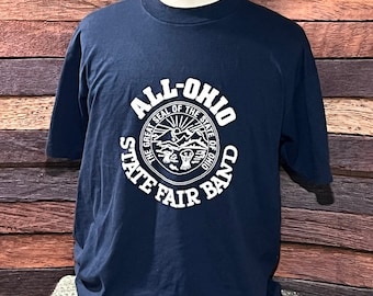 Vintage Ohio All Ohio State Fair Band 1990s Blue Crewneck Tee Top Shirt (XL)
