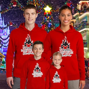 Matching Disney Christmas Hoodies for Mom Dad Kids, Disneyland Trip Hooded Sweatshirts, Disneyworld Castle Family Hoody, Mickey Minnie Mouse
