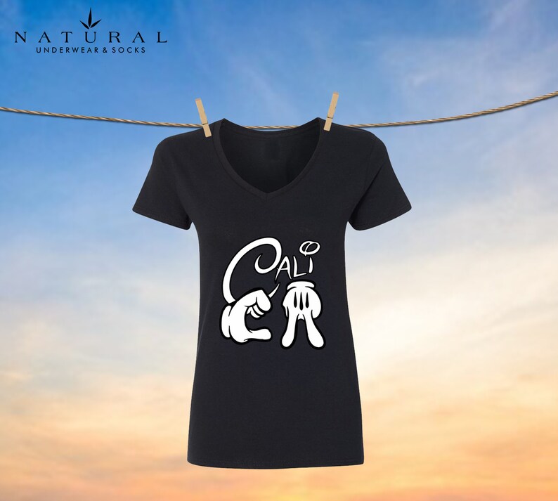 Disney Christmas ShirtsV Neck T-Shirt for WOMEN Mickey Minnie Mouse Disney Cali Design Cotton