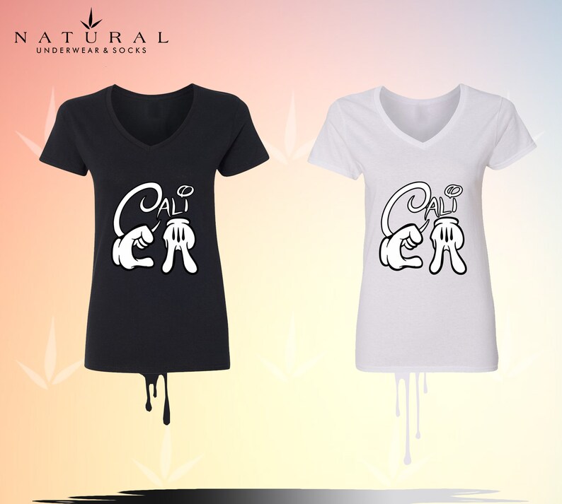 Disney Christmas ShirtsV Neck T-Shirt for WOMEN Mickey Minnie Mouse Disney Cali Design Cotton