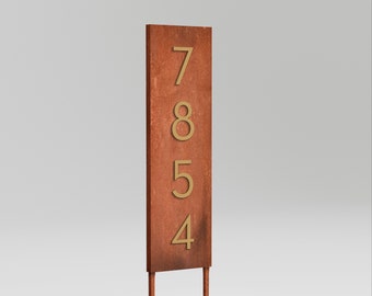 Corten Steel Welcome Home Yard Sign/4"H Numbers/Vertical/Sign on Stakes/Address Plaque/House Numbers/Patina/Free Shipping
