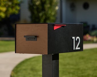 Wood Door Malone Mailbox: Mid-Century Modern, Custom House Numbers (Post not included)