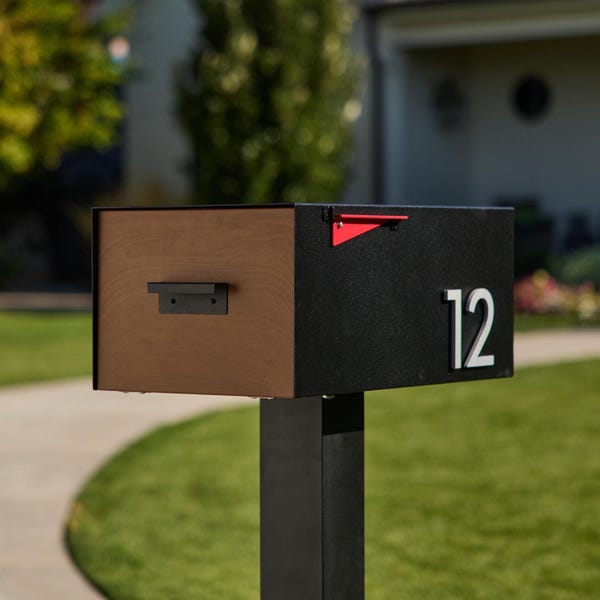 Wood Door Malone Mailbox: Mid-Century Modern, Custom House Numbers (Post not included)