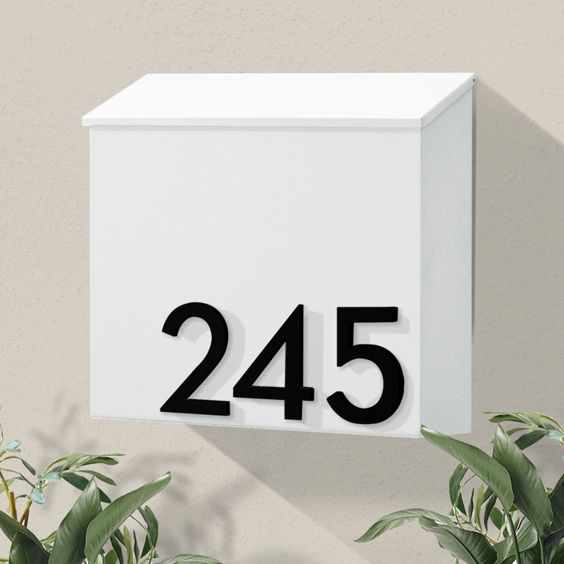 Modern & Contemporary Mailbox Mid-century Powder Coated Custom Mailbox Wall Mounted Mailbox House Numbers Black/Gray/White/Brown IM White