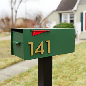 Green Malone Mailbox: Mid-Century Modern, Powder Coated Steel, Magnetic Numbers