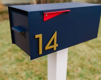 Blue Malone Mailbox: Mid-Century Modern, Powder-Coated Steel, Magnetic House Numbers