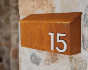 Corten Steel Wall Mounted Mailbox: Modern Magnetic Numbers