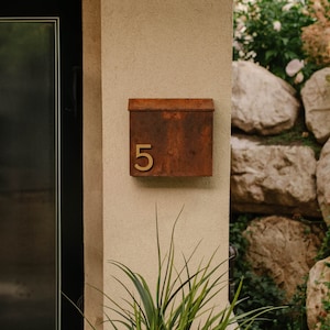 Corten Steel Mailbox: Modern Wall Mounted Mailbox with Magnetic Numbers
