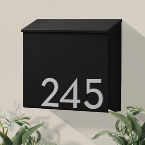 Modern & Contemporary Mailbox Mid-century Powder Coated Custom Mailbox Wall Mounted Mailbox House Numbers Black/Gray/White/Brown IM Black