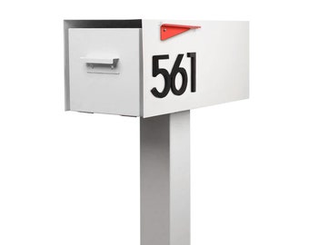 White Malone Mailbox Post Mounted- Mid-century- Powder Coated- Custom Mailbox- House Numbers- post not included