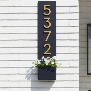 Modern Steel Address Planter: Powder Coated House Number Plaque