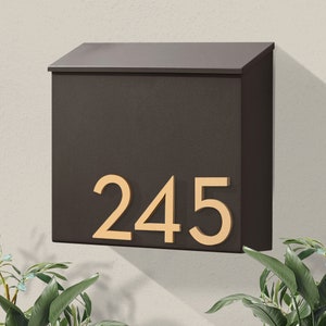 Modern & Contemporary Mailbox Mid-century Powder Coated Custom Mailbox Wall Mounted Mailbox House Numbers Black/Gray/White/Brown IM Brown