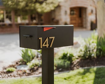 Large Brown Steel Mailbox: Mid-Century Modern, Custom House Numbers