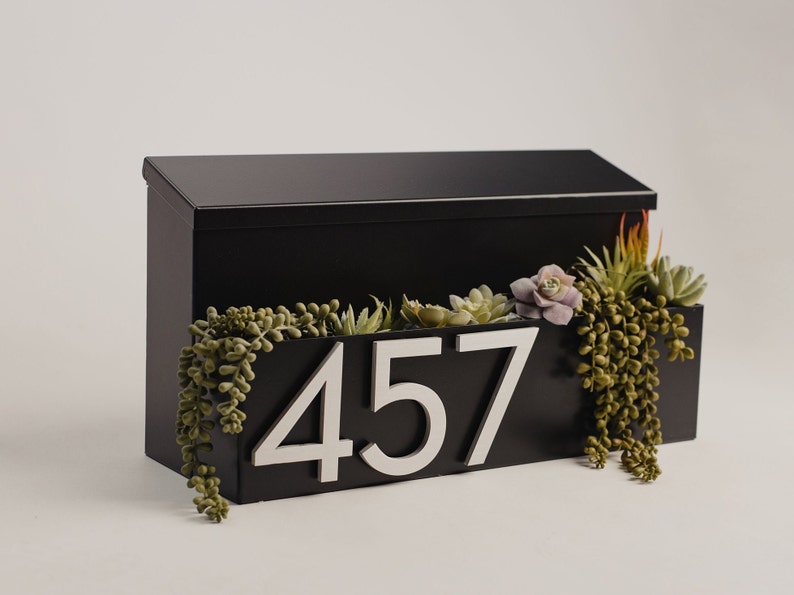 Modern & Contemporary Mailbox- Mid-century- Powder Coated- Custom Mailbox- Wall Mounted Mailbox- House Numbers- Black, Gray, White, Brown 