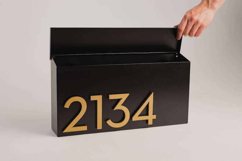 Modern & Contemporary Mailbox- Mid-century- Powder Coated- Custom Mailbox- Wall Mounted Mailbox- House Numbers- Black, Gray, White, Brown 