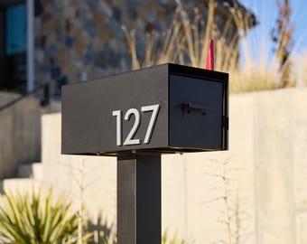 Black Mid-Century Mailbox with Magnetic House Numbers