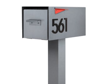 Gray Malone Mailbox Post Mounted- Mid-century- Powder Coated- Custom Mailbox- House Numbers-post not included