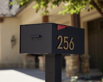 Large Black Steel Mailbox: Mid-Century Modern, Magnetic House Numbers