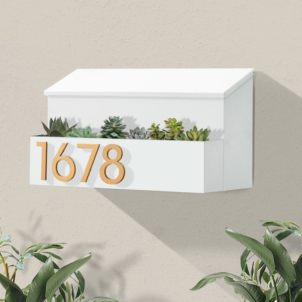 Modern & Contemporary Mailbox- Mid-century- Powder Coated- Custom Mailbox- Wall Mounted Mailbox-  House Numbers- Black/Gray/White/Brown GWM