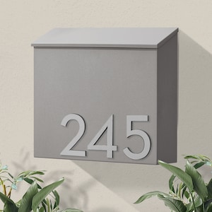 Modern & Contemporary Mailbox Mid-century Powder Coated Custom Mailbox Wall Mounted Mailbox House Numbers Black/Gray/White/Brown IM Gray