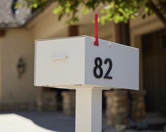 Large White Mailbox: Mid-Century Modern, Powder-Coated Steel, Custom House Numbers