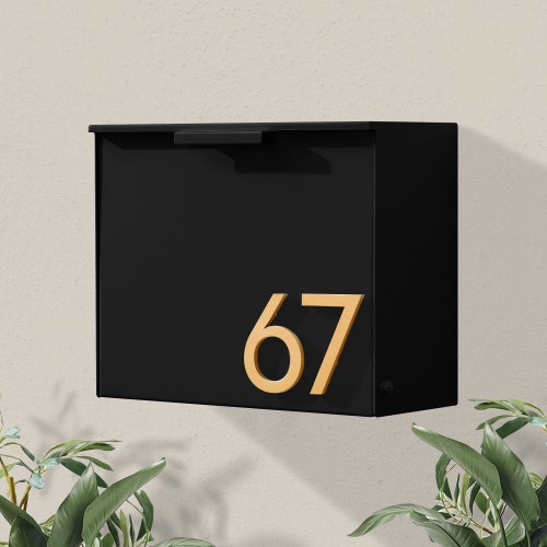 Modern Black Mailbox Wall Mounted Mailbox With House Numbers Etsy