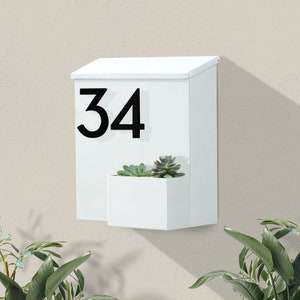 Modern & Contemporary Mailbox- Mid-century- Powder Coated- Custom Mailbox- Wall Mounted Mailbox- House Numbers- Black/Gray/White/Brown GRWM