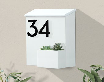 Modern & Contemporary Mailbox- Mid-century- Powder Coated- Custom Mailbox- Wall Mounted Mailbox- House Numbers- Black/Gray/White/Brown GRWM