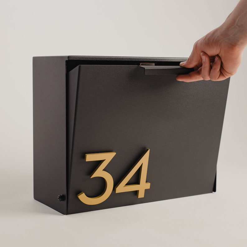 Modern & Contemporary Mailbox- Mid-century- Powder Coated- Custom Mailbox- Wall Mounted Mailbox- House Numbers- Black, Gray, White, Brown 