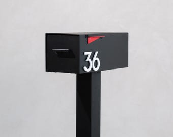 Black Mid-Century Mailbox with Magnetic House Numbers