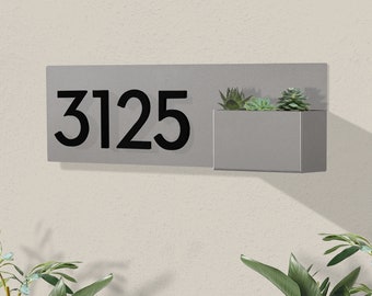 Steel Address Planter: Modern House Number Plaque