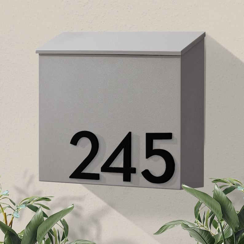 Modern & Contemporary Mailbox Mid-century Powder Coated Custom Mailbox Wall Mounted Mailbox House Numbers Black/Gray/White/Brown IM image 3