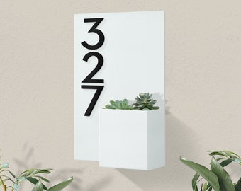 Modern Steel Address Planter: Weather Resistant Curb Appeal House Number Plaque