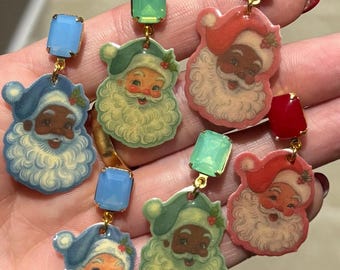 Gemstone Dangle Santa Earrings