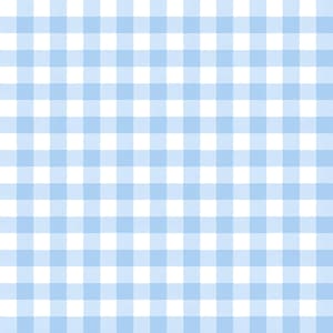May include: A seamless pattern featuring a light blue and white gingham design. The pattern consists of evenly spaced squares, creating a classic and versatile aesthetic. The colour scheme is soft and inviting, suitable for various applications.