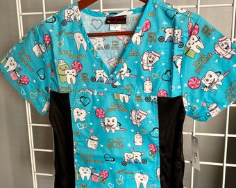 Side Spandex Printed Scrub Top - Sweet Tooth - Free Shipping!