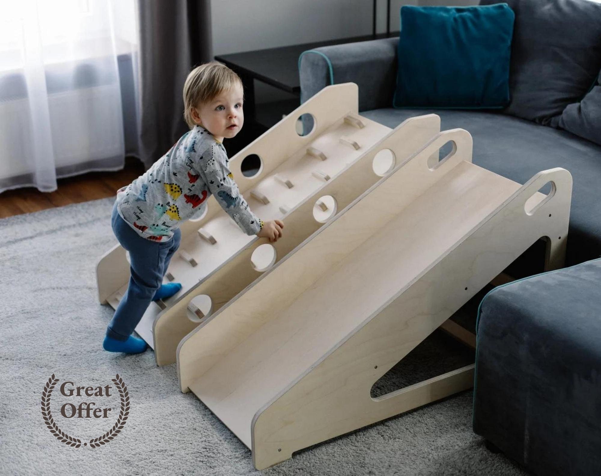 Houten indoor glijbaan en klimrek set peuters. Kinderen - Etsy België