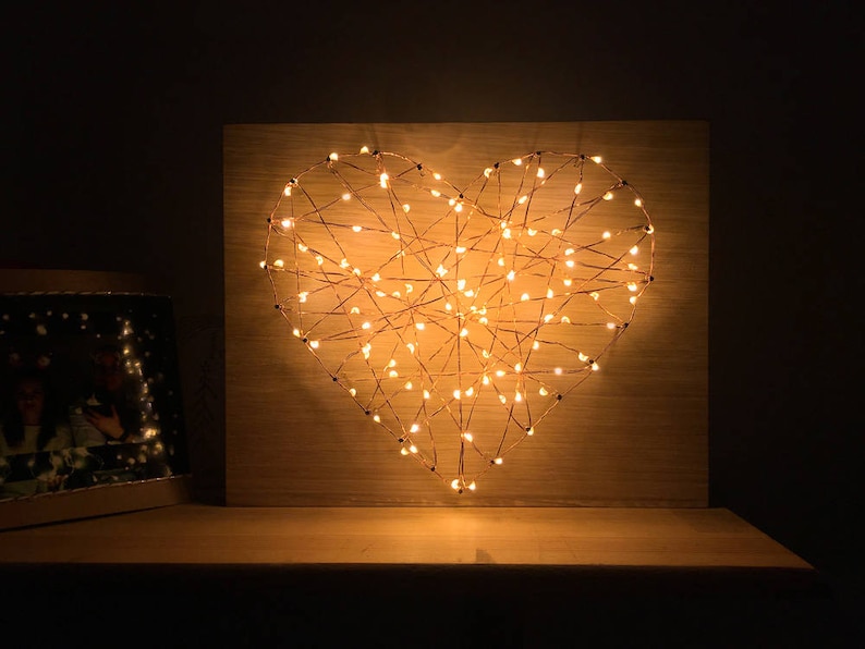 Heart string art fairy lights wall decor sign for bedroom, Perfect Christmas gift for her for your love mommy, Unique housewarming gift idea