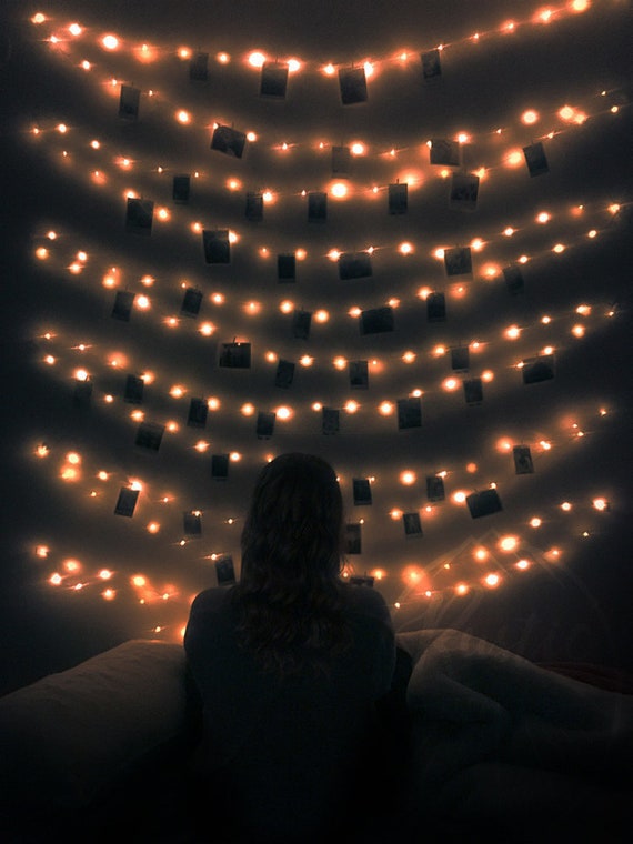 String Fairy Lights For Bedroom With Wooden Clips Picture Frame Collage With Wood Pins Gift For Girlfriend Under 20 Hanging Nursery Decor