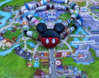 Mickey wIth Sparkle Pants-Upcycled Disney Map Bracelets