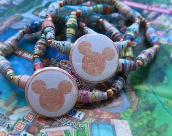 Rose Gold Mickey-Upcycled Disney Map Bracelets