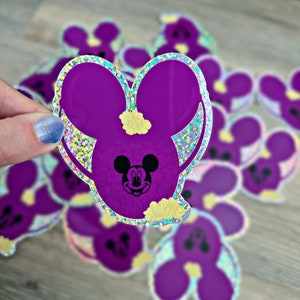 Purple Mickey Balloon Popcorn Bucket Die Cut Sticker- Waterproof & Weatherproof-disney snacks - mickey - popcorn - magic kingdom- Disneyland